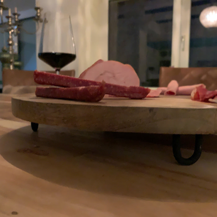 Mango Holz Serviertablett 30cm Rund Massiv 4 Füße Rund Servierbrett Schneidebrett