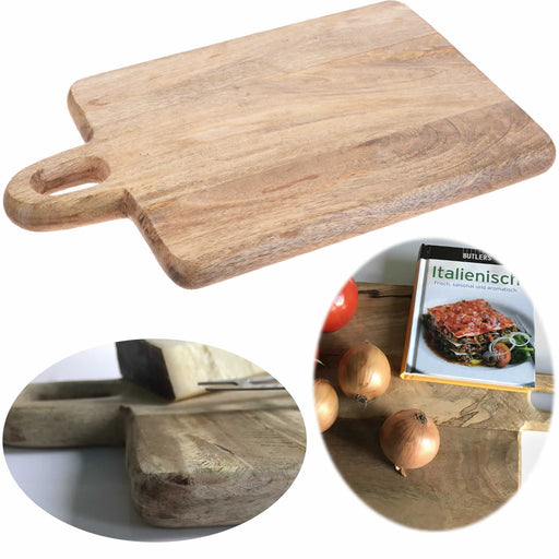 Mango Holz Schneidebrett mit Griff 38cm Vesperbrett Tranchierbrett Massiv