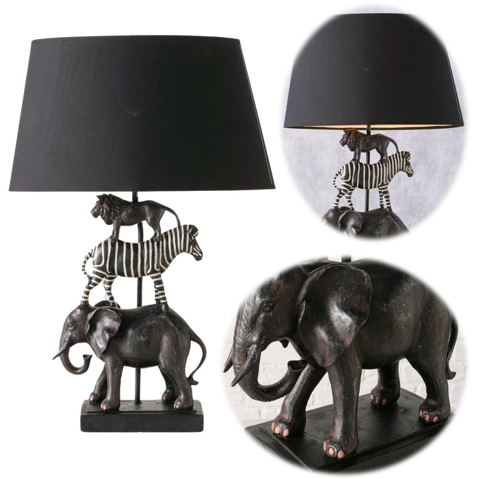 Exklusive Tischlampe Safari Elefant Löwe Zebra E27 Tischleuchte Nachttischlampe
