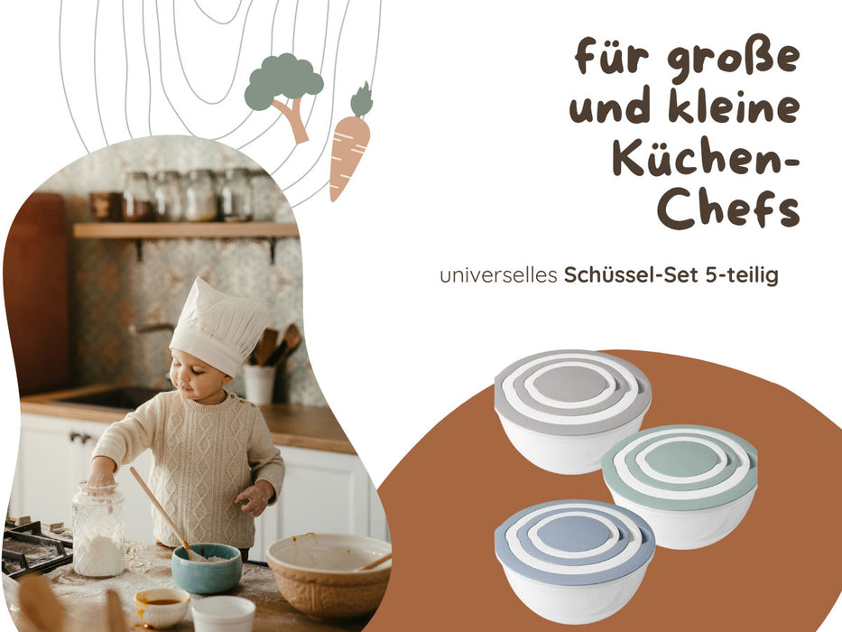 5-fach Rührschüssel Set 0,4-4,4L Rund stapelbar mit Deckel Küche Salatschüssel