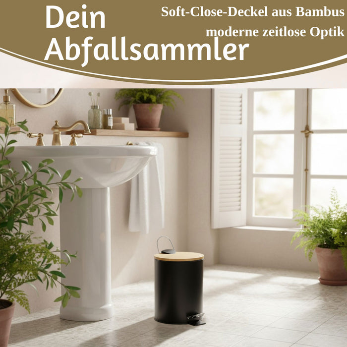 Tretmülleimer Papierkorb 3L Schwarz Soft Close Rund Kosmetikeimer Fußpedal Mülleimer