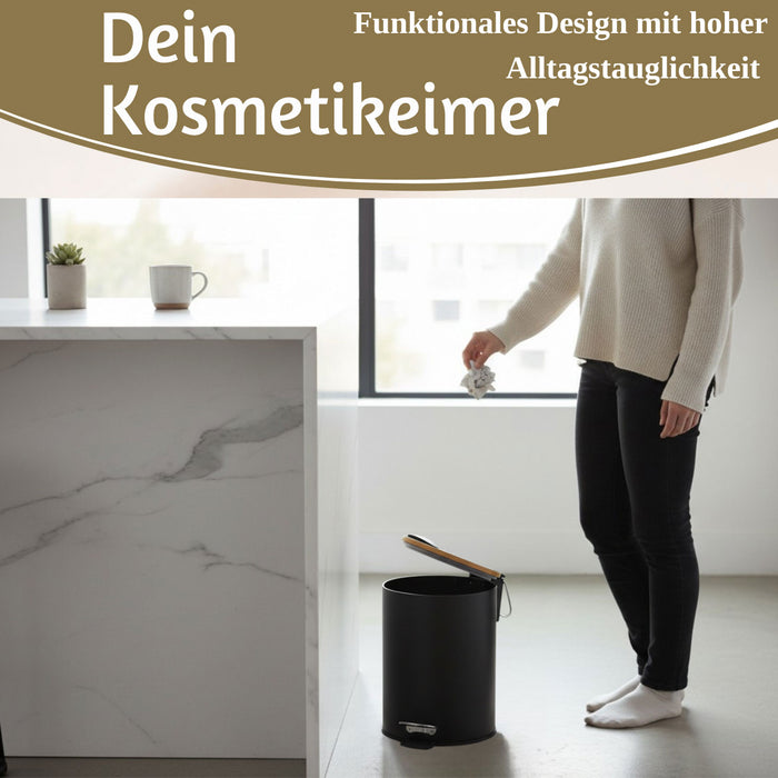KI-generiertes Bild,Tretmülleimer Papierkorb 3L Schwarz Soft Close Rund Kosmetikeimer Fußpedal Mülleimer