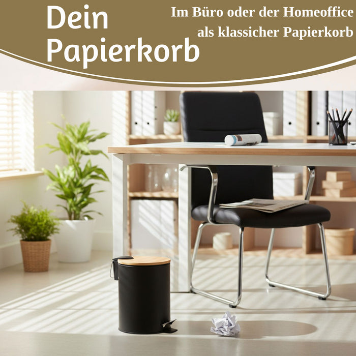 Tretmülleimer Papierkorb 3L Schwarz Soft Close Rund Kosmetikeimer Fußpedal Mülleimer