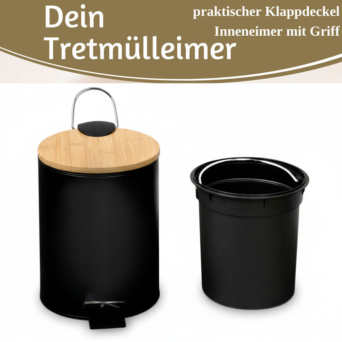 KI-generiertes Bild,Tretmülleimer Papierkorb 3L Schwarz Soft Close Rund Kosmetikeimer Fußpedal Mülleimer