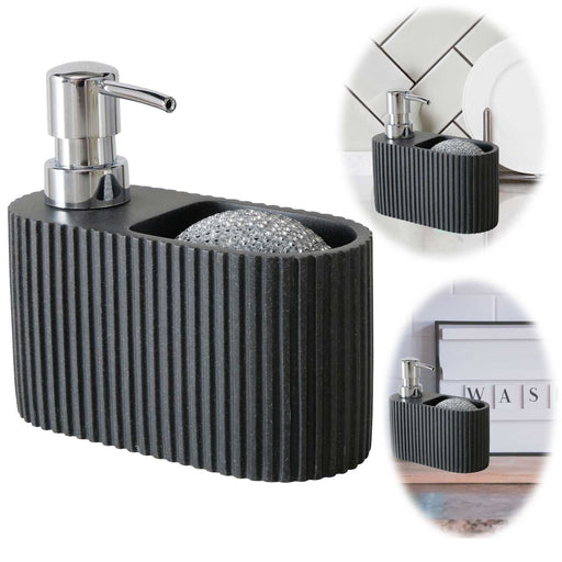 Exklusiver Kunstharz Spülbecken Organizer Ribe Schwarz Seifenspender Schwammhalter