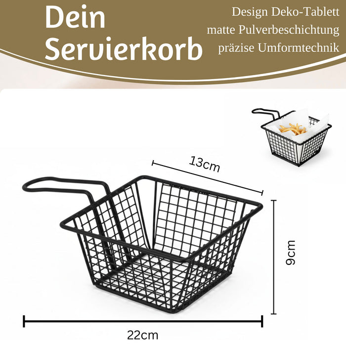 Pommes-Korb Servierkorb Frittierkorb für Pommes mit Griff schwarz 22x13x8cm