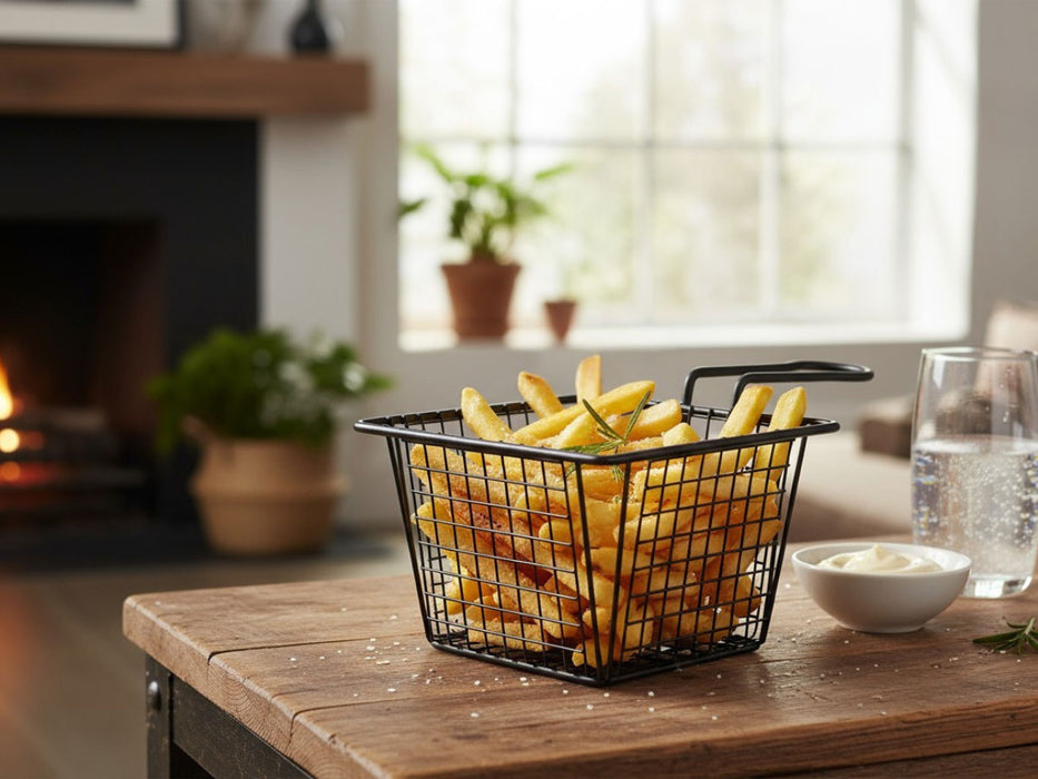 Pommes-Korb Servierkorb Frittierkorb für Pommes mit Griff schwarz 22x13x8cm