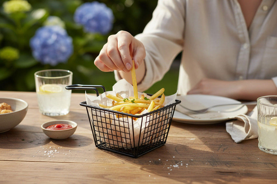 Pommes-Korb Servierkorb Frittierkorb für Pommes mit Griff schwarz 22x13x8cm