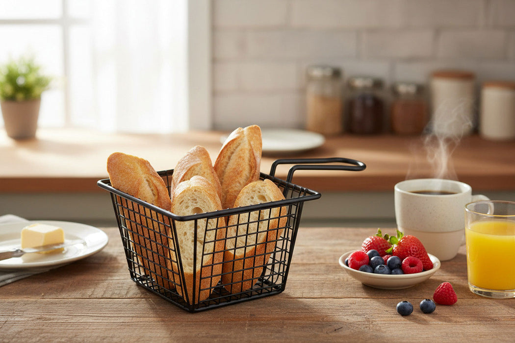 Pommes-Korb Servierkorb Frittierkorb für Pommes mit Griff schwarz 22x13x8cm