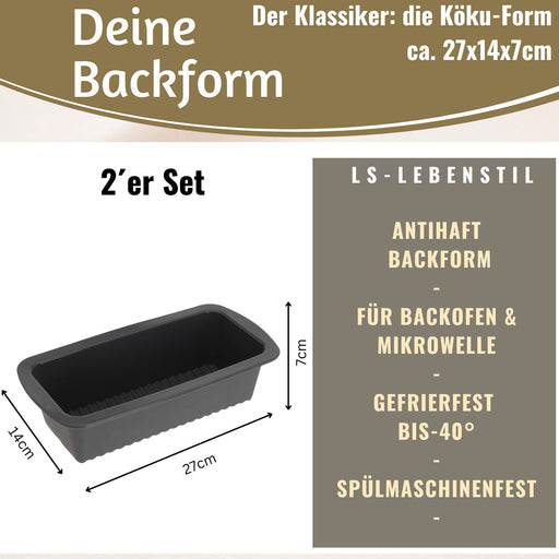 KI-generiertes Bild,2x Silikon Königskuchenform 25cm Backform Kuchenform Kastenform Brotbackform