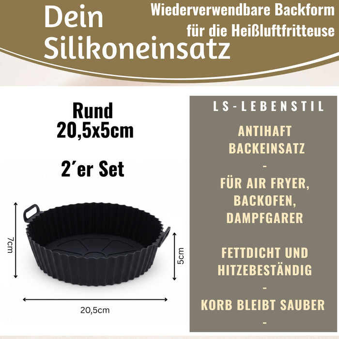 KI-generiertes Bild,Silikonform Rund 20cm Backform 2´er Set Einsatz für Airfryer Heißluftfritteuse Zubehör