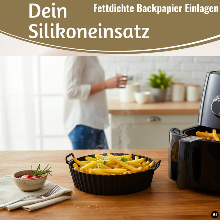 KI-generiertes Bild,Silikonform Rund 20cm Backform 2´er Set Einsatz für Airfryer Heißluftfritteuse Zubehör