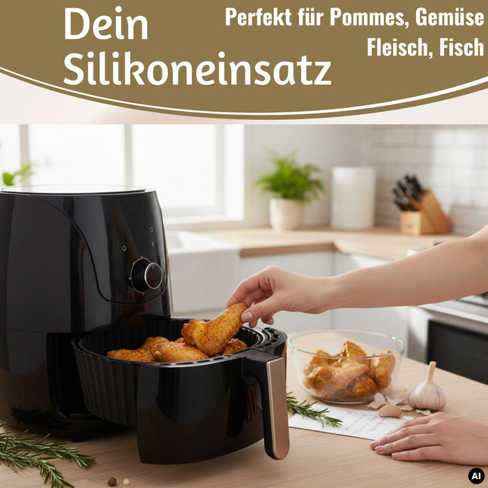 KI-generiertes Bild,Silikonform Rund 20cm Backform 2´er Set Einsatz für Airfryer Heißluftfritteuse Zubehör