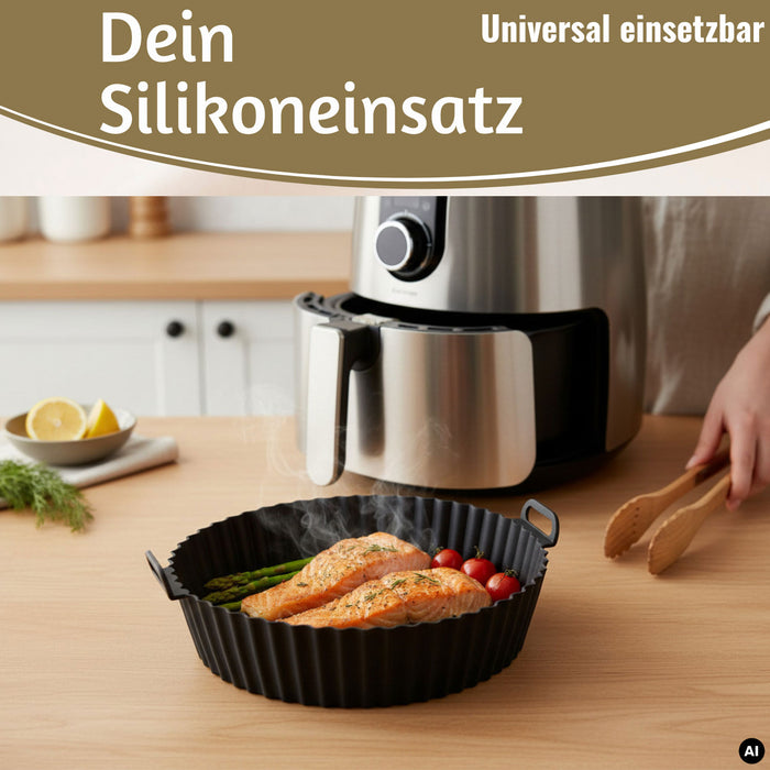 KI-generiertes Bild,Silikonform Rund 20cm Backform 2´er Set Einsatz für Airfryer Heißluftfritteuse Zubehör