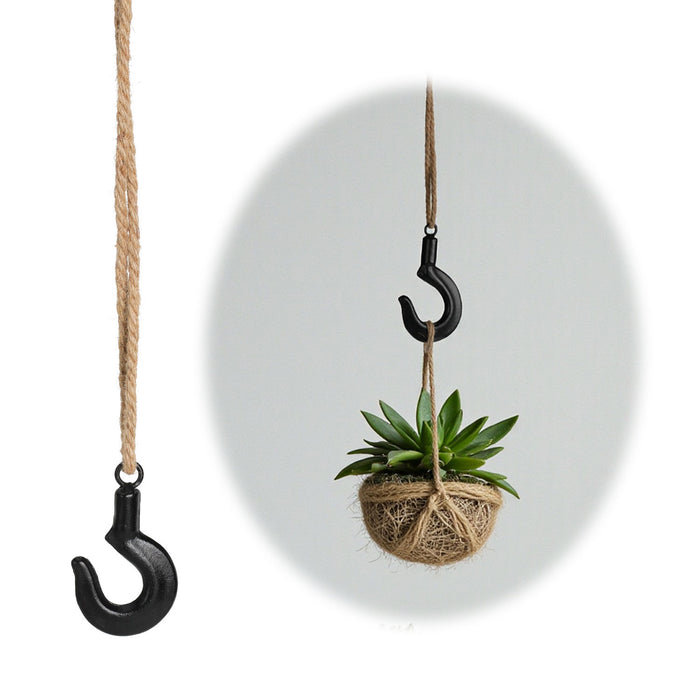 Loft Deckenhaken Gusseisen 16x10cm Sisal Kordel 100cm für Blumentöpfe Blumenampel