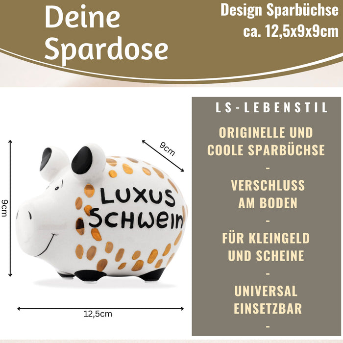 Keramik Sparschwein Spruch Luxus Schwein Weiß Gold Spardose Sparbüchse