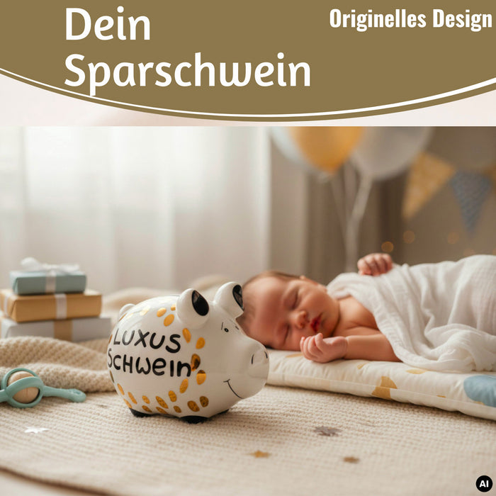 Keramik Sparschwein Spruch Luxus Schwein Weiß Gold Spardose Sparbüchse
