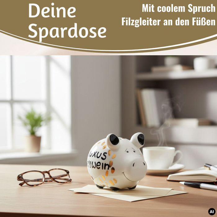 Keramik Sparschwein Spruch Luxus Schwein Weiß Gold Spardose Sparbüchse