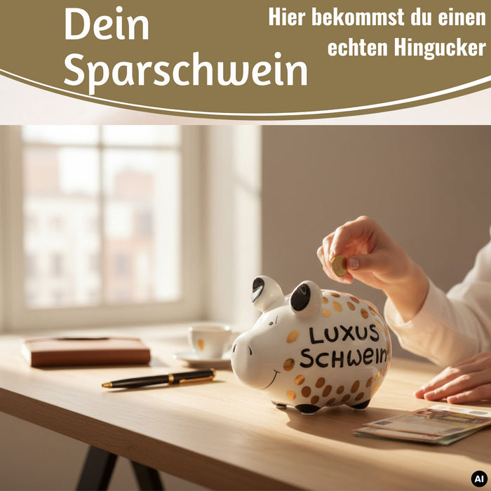 Keramik Sparschwein Spruch Luxus Schwein Weiß Gold Spardose Sparbüchse