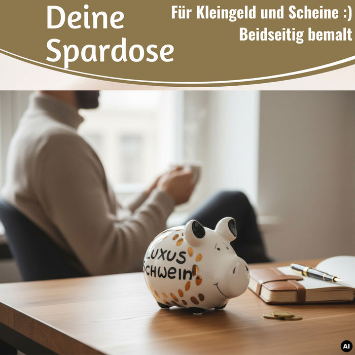 Keramik Sparschwein Spruch Luxus Schwein Weiß Gold Spardose Sparbüchse