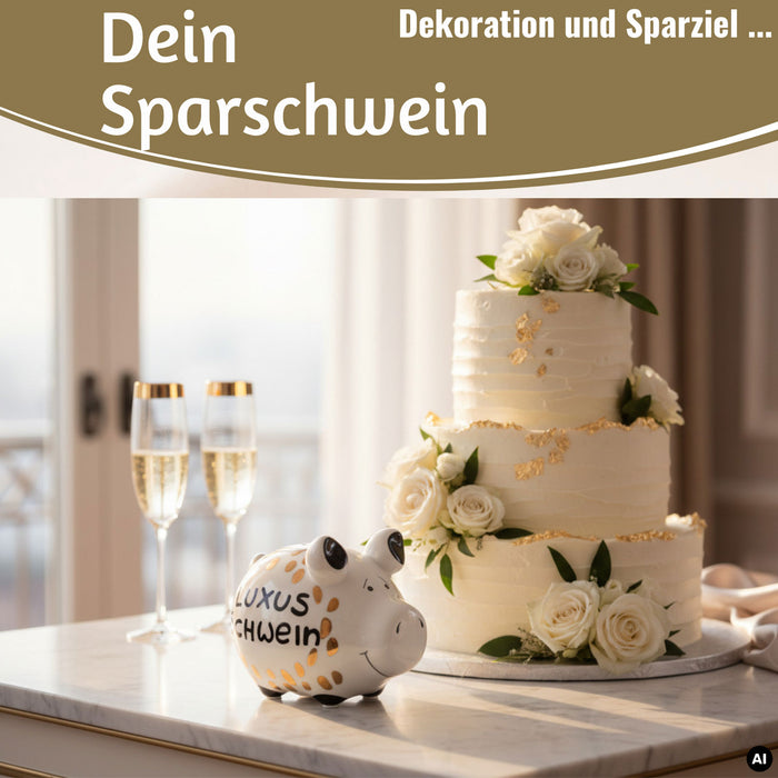 Keramik Sparschwein Spruch Luxus Schwein Weiß Gold Spardose Sparbüchse