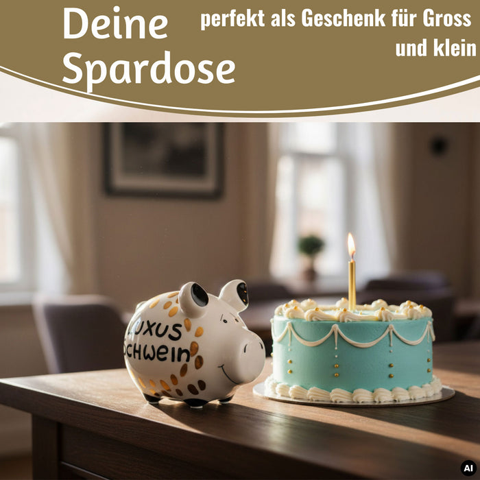 Keramik Sparschwein Spruch Luxus Schwein Weiß Gold Spardose Sparbüchse