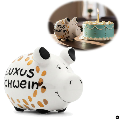 Keramik Sparschwein Spruch Luxus Schwein Weiß Gold Spardose Sparbüchse