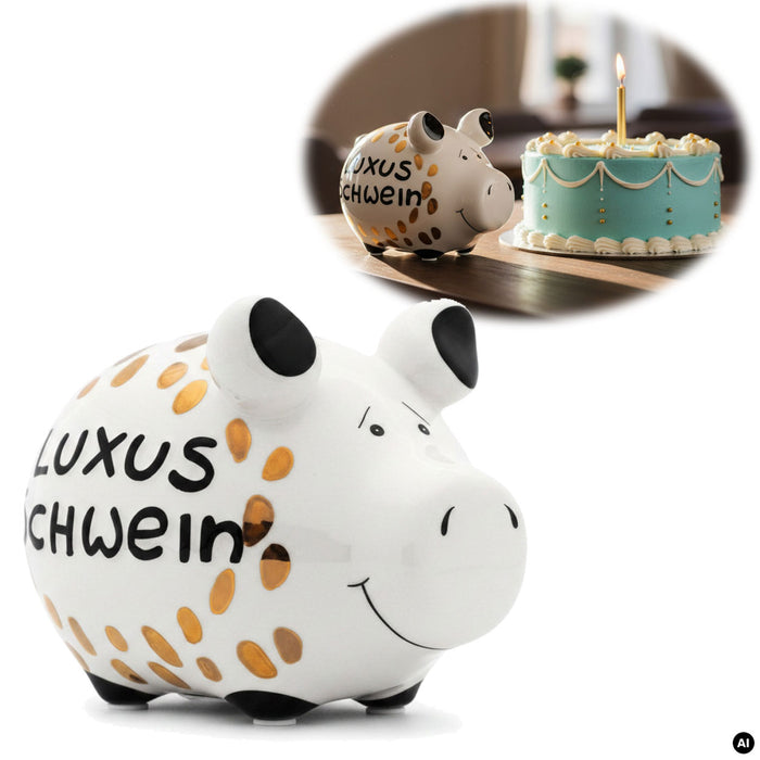 Keramik Sparschwein Spruch Luxus Schwein Weiß Gold Spardose Sparbüchse