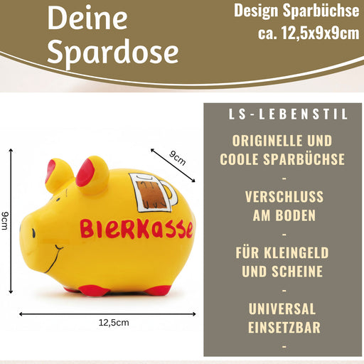 Keramik Sparschwein Spruch Bierkasse Gelb Rot Spardose Sparbüchse