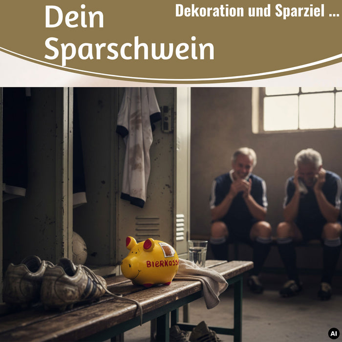 Keramik Sparschwein Spruch Bierkasse Gelb Rot Spardose Sparbüchse