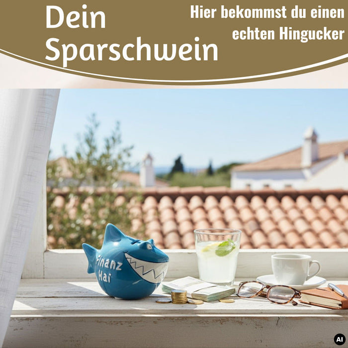 Keramik Sparschwein Spruch Hai-Raten Hochzeit Weiß Gold Spardose Sparbüchse