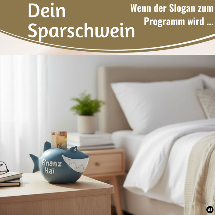 Keramik Sparschwein Spruch Hai-Raten Hochzeit Weiß Gold Spardose Sparbüchse