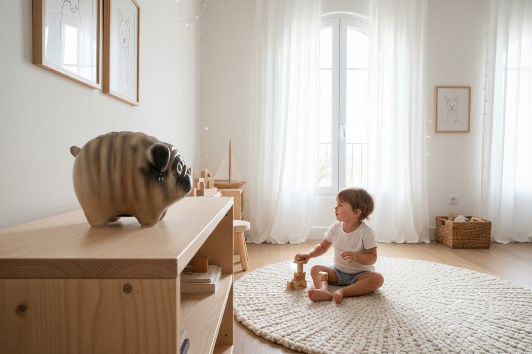 Keramik Hunde Spardose Mops 13cm Sparbüchse Sparschwein abschließbar Geschenk