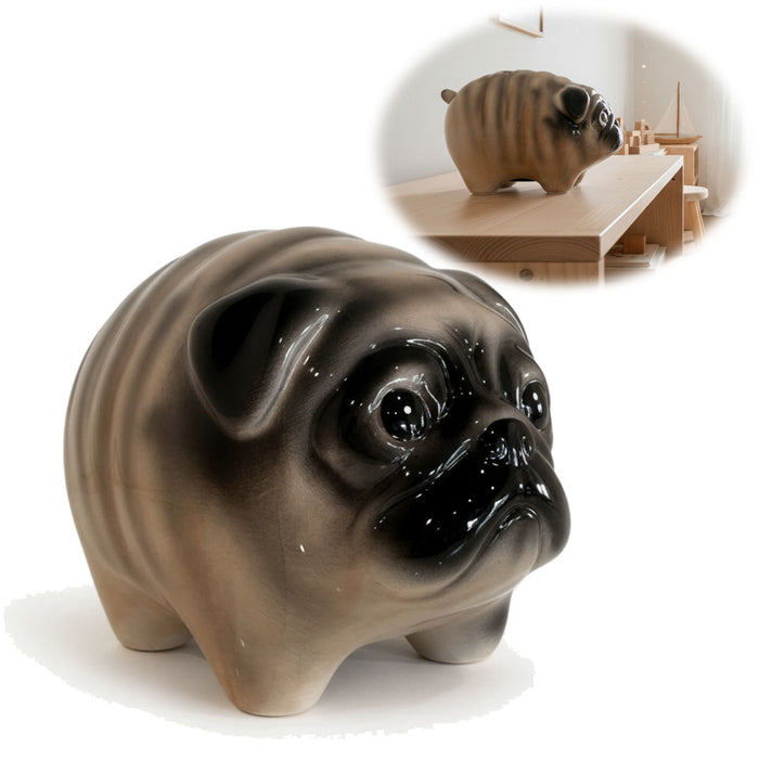 KI-generiertes Bild Keramik Hunde Spardose Mops 13cm Sparbüchse Sparschwein abschließbar Geschenk