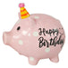 KI-generiertes Bild,Keramik Sparschwein Rosa Schwein 14x11cm Happy Birthday mit Partyhut Spardose