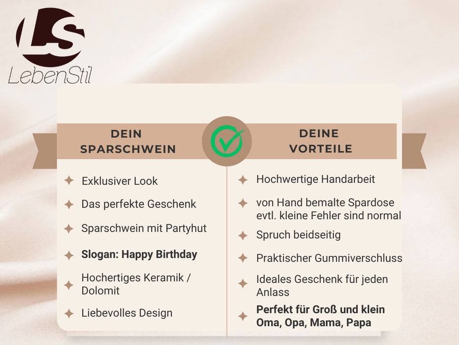 KI-generiertes Bild,Keramik Sparschwein Rosa Schwein 14x11cm Happy Birthday mit Partyhut Spardose