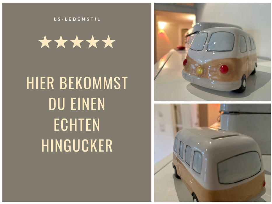 KI-generiertes Bild,Keramik Sparschwein Retro Mini-Bus Design 16x12x9cm Sparbüchse Spardose