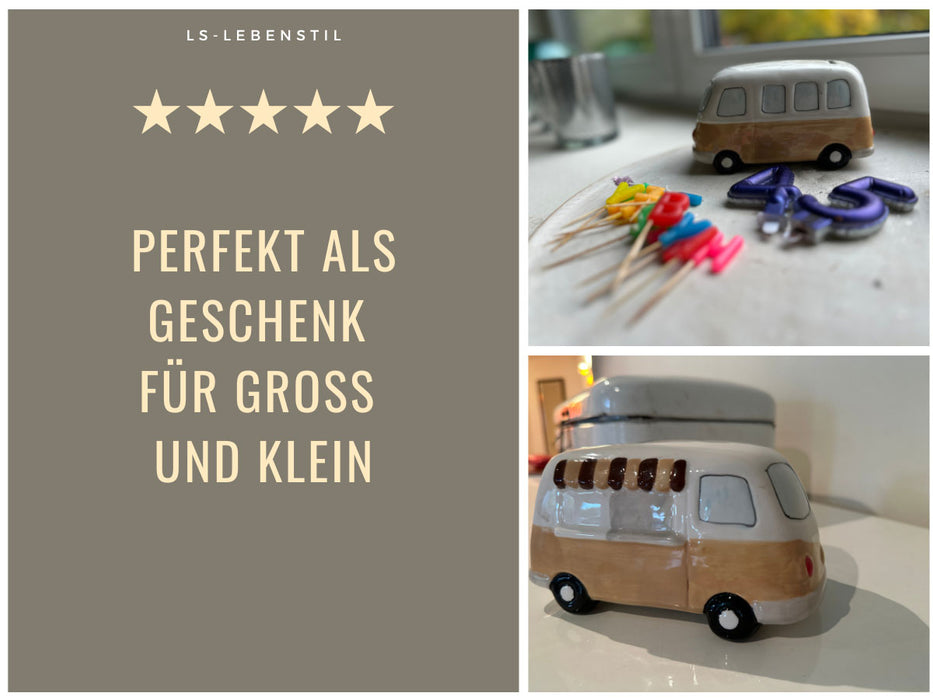 Keramik Sparschwein Retro Mini-Bus Design 16x12x9cm Sparbüchse Spardose