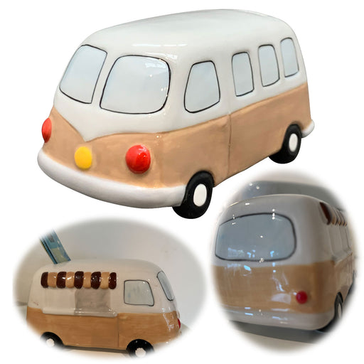KI-generiertes Bild Keramik Sparschwein Retro Mini-Bus Design 16x12x9cm Sparbüchse Spardose