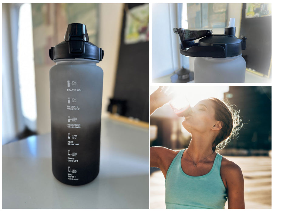 XXL Wasserflasche 2000ml Grau Sportflasche Trinkflasche Klappdeckel auslaufsicher