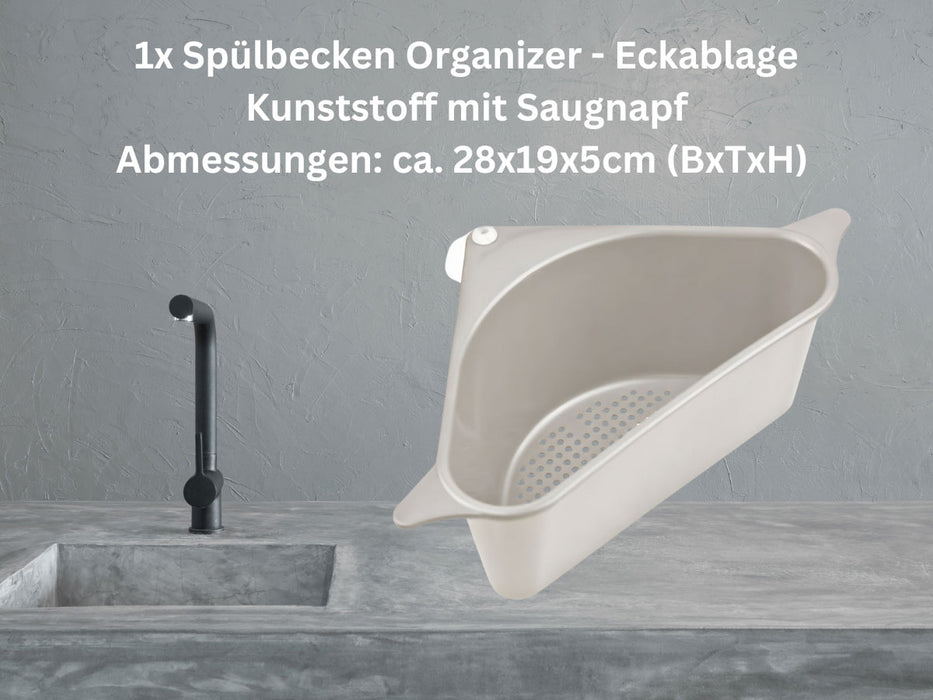 Spülbecken Organizer Dreieck Beige Abtropfsieb Schwammhalter Abflussko — LS-LebenStil