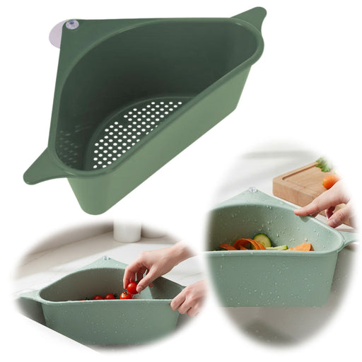 Spülbecken Organizer Dreieck Grün Abtropfsieb Schwammhalter Abflusskorb Saugnapf