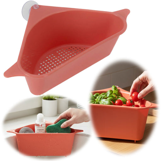 Spülbecken Organizer Dreieck Koralle Abtropfsieb Schwammhalter Abflusskorb Saugnapf