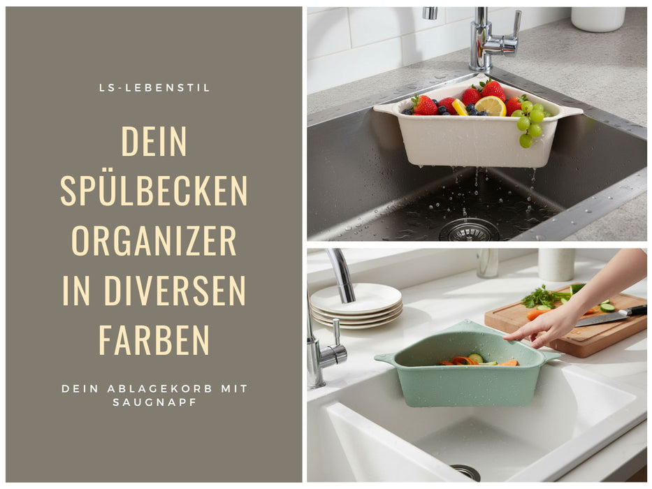 Spülbecken Organizer Dreieck Grün Abtropfsieb Schwammhalter Abflusskorb Saugnapf