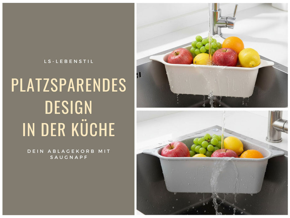 Spülbecken Organizer Dreieck Grün Abtropfsieb Schwammhalter Abflusskorb Saugnapf