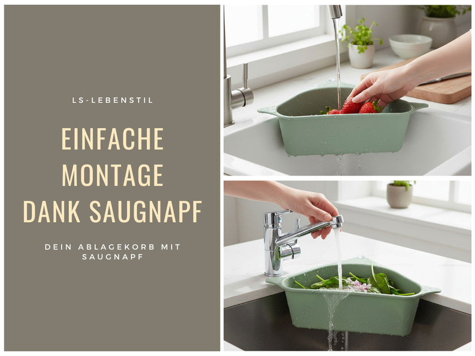 Spülbecken Organizer Dreieck Koralle Abtropfsieb Schwammhalter Abflusskorb Saugnapf