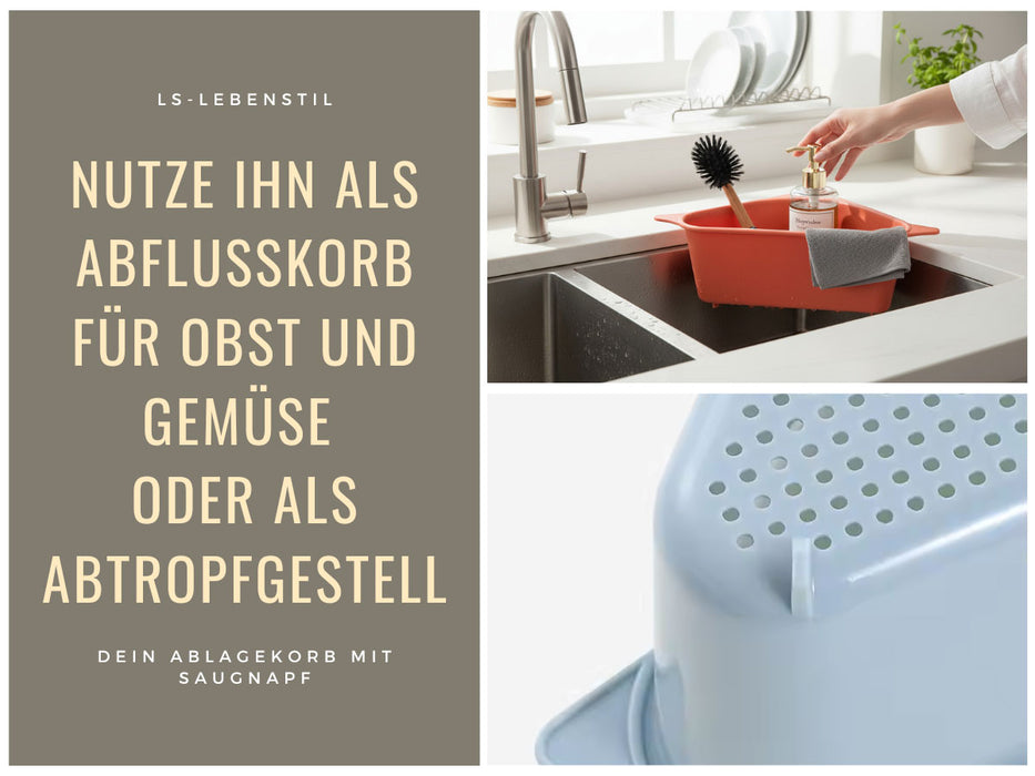 Spülbecken Organizer Dreieck Grün Abtropfsieb Schwammhalter Abflusskorb Saugnapf