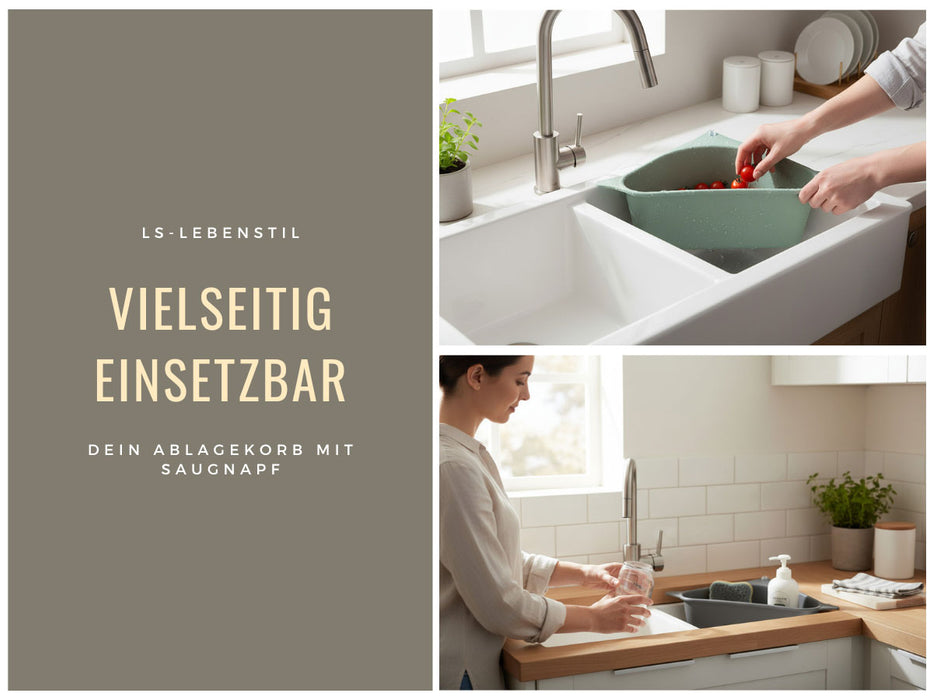 Spülbecken Organizer Dreieck Koralle Abtropfsieb Schwammhalter Abflusskorb Saugnapf