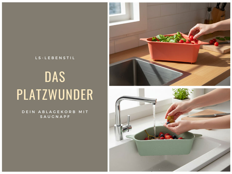 Spülbecken Organizer Dreieck Grün Abtropfsieb Schwammhalter Abflusskorb Saugnapf