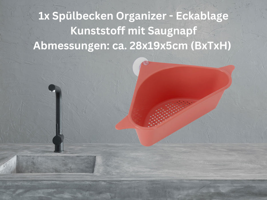Spülbecken Organizer Dreieck Koralle Abtropfsieb Schwammhalter Abflusskorb Saugnapf